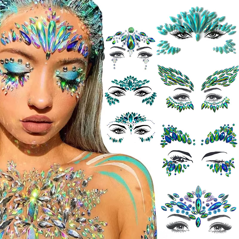 Body Jewelry Tattoo - Green Sexy Face Sticker Glitter Temporary