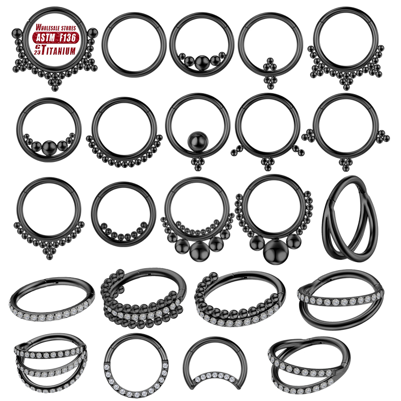 Septum Clicker Ring - F136 Titanium Piercing Black Nose Ring
