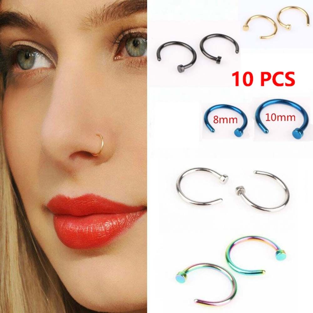 Body Jewelry Nose Ring - 10 Pcs Thin Stainless Steel For