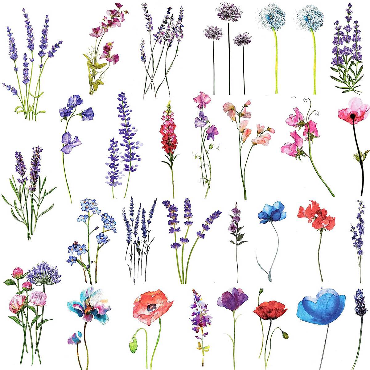 Body Jewelry Tattoo - COKTAK 12Pieces Watercolor Lavender Flower Temporary