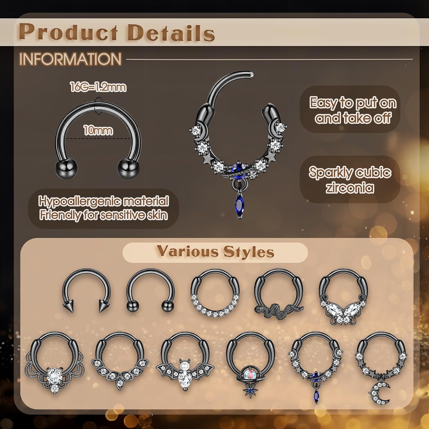 FASACCO Septum Rings Septum Pi - Body Jewelry For Sensitive Skin 评论和价格