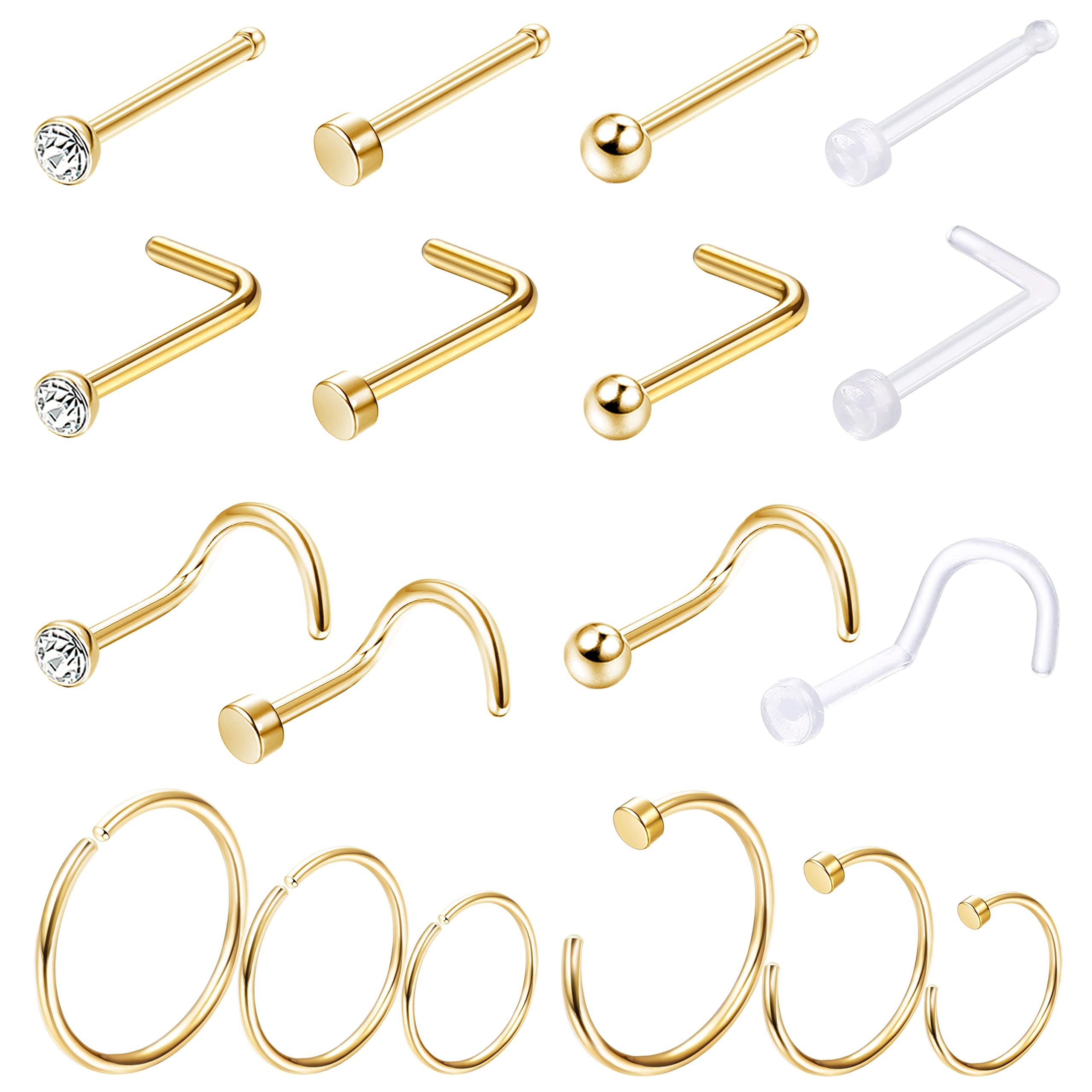 1PCS/18PCS Hypoallergenic Nose - Body Jewelry For Sensitive Skin 评论和价格