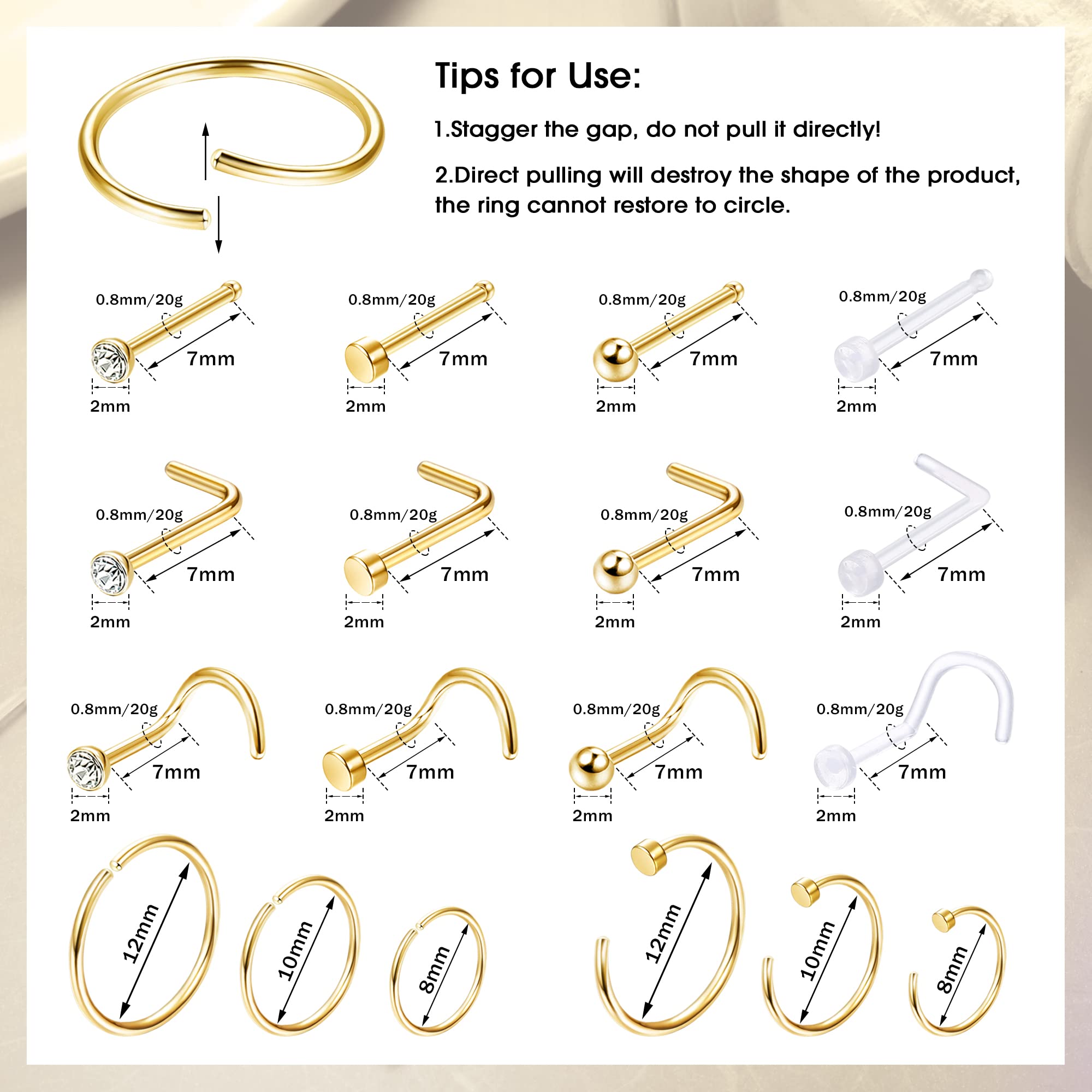 1PCS/18PCS Hypoallergenic Nose - Body Jewelry For Sensitive Skin 评论和价格