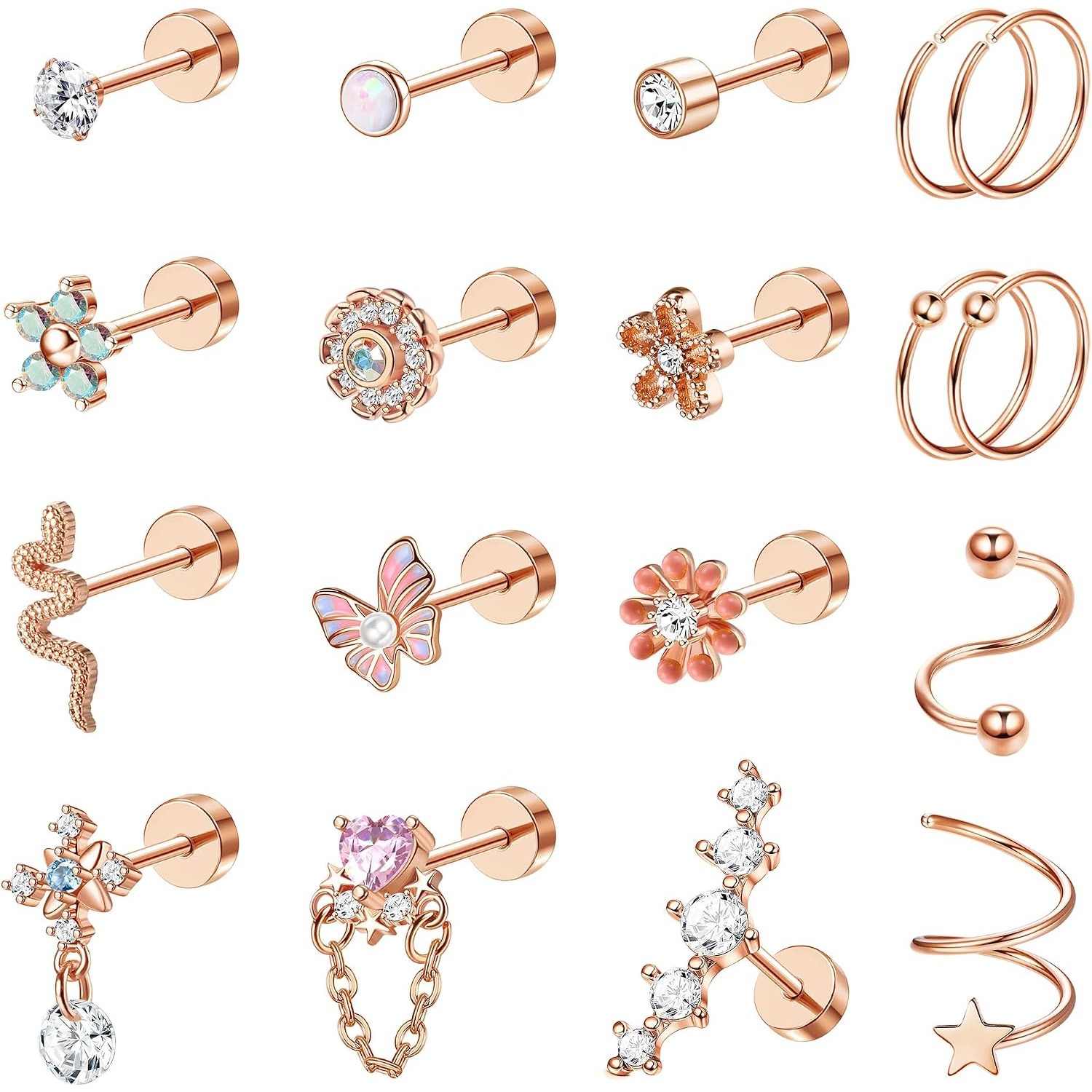 ORAZIO 18PCS Cartilage Stud Ea - Body Jewelry For Sensitive Skin 评论和价格