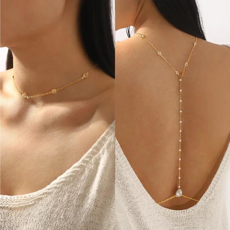 Gold Teardrop Zircon Back Chai - Body Jewelry Back 评论和价格