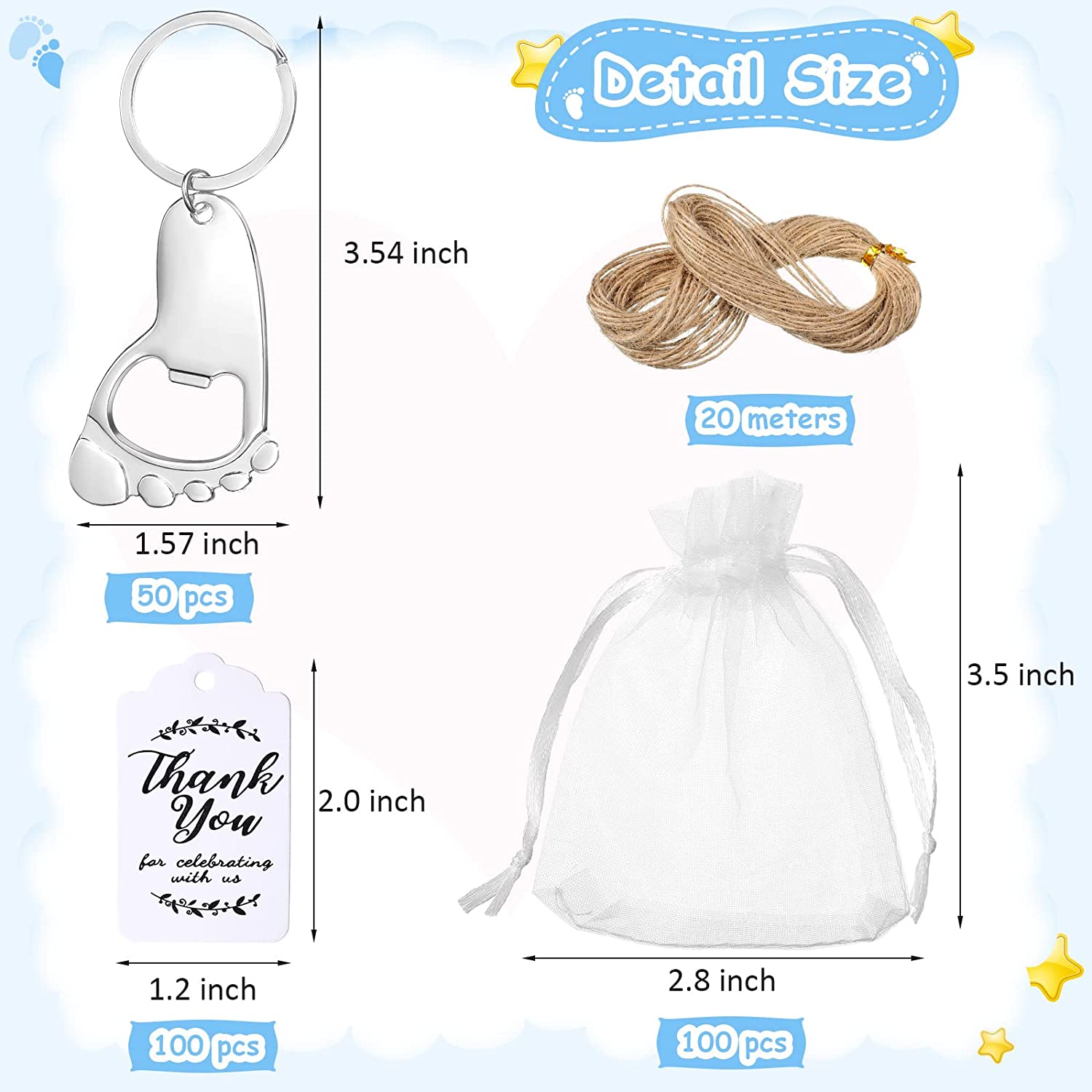 50-Piece Baby Footprint Key Ch - Body Jewelry Back 评论和价格