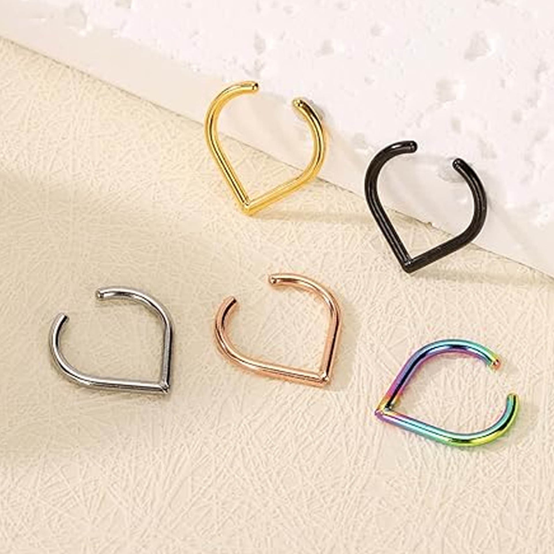 5Pcs Stainless Steel Fake Nose - Body Jewelry Nose Ring 评论和价格