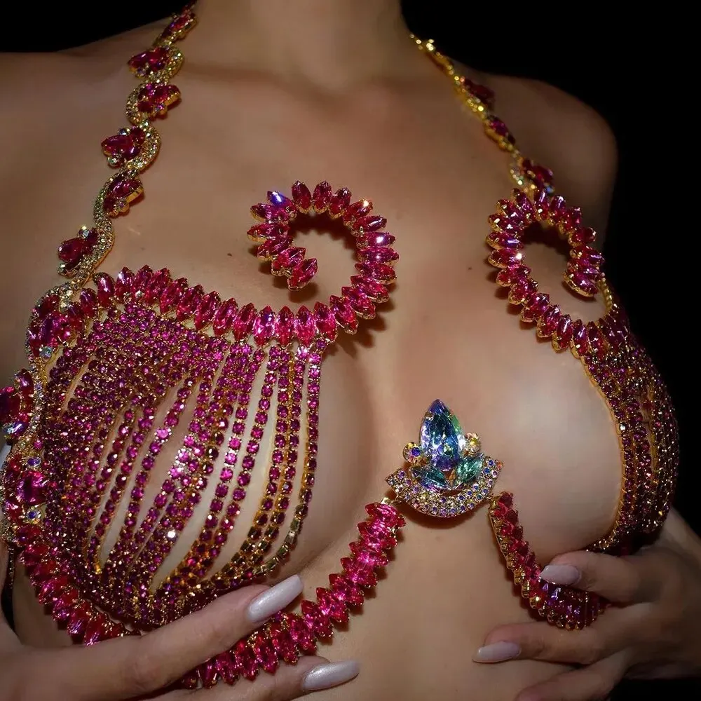 Rave Pink Crystal Chest Bracke - Body Jewelry Retainers 评论和价格
