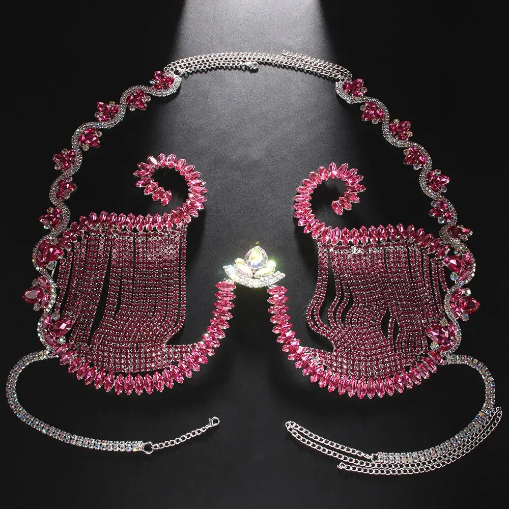 Rave Pink Crystal Chest Bracke - Body Jewelry Retainers 评论和价格