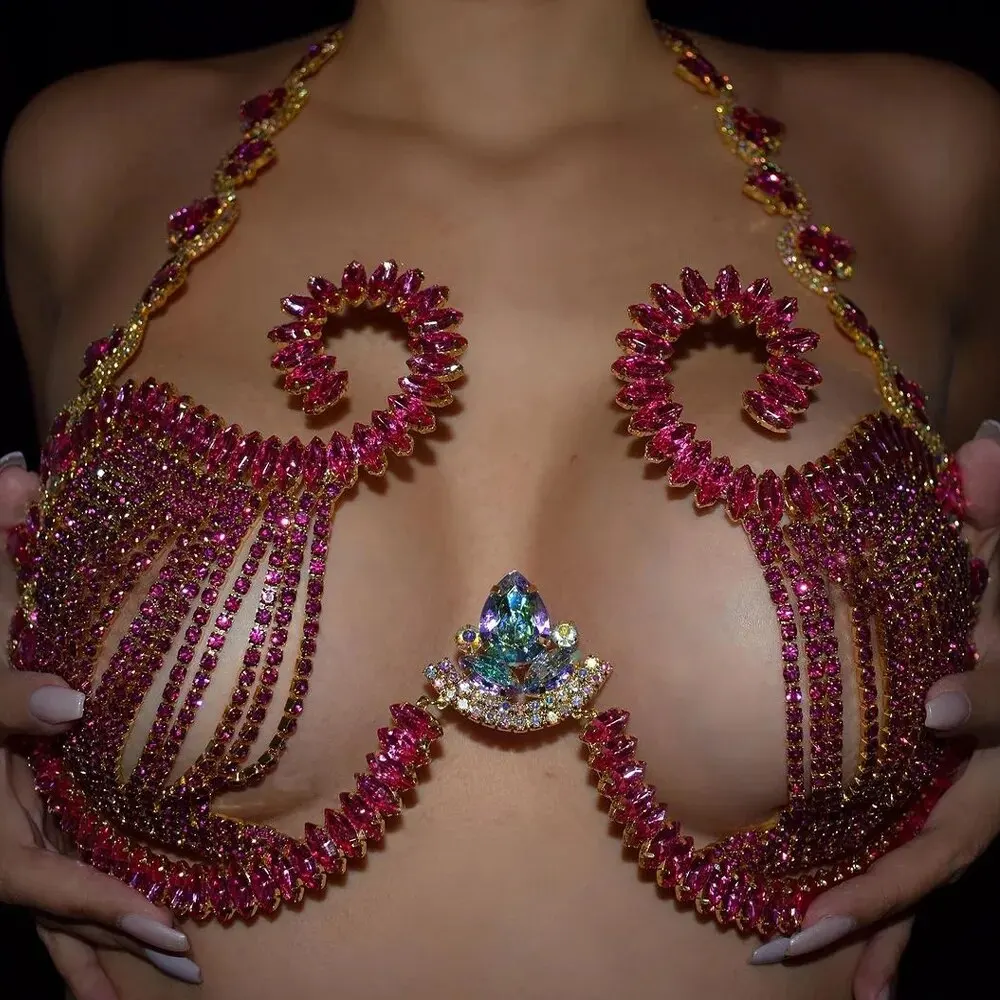 Rave Pink Crystal Chest Bracke - Body Jewelry Retainers 评论和价格