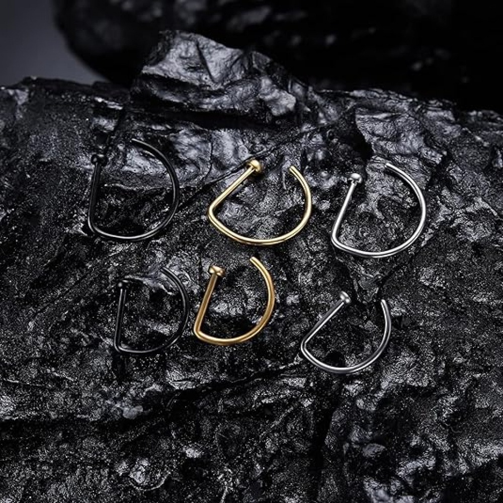 4 Pack Non Piercing D-Shaped N - Body Jewelry Nose Ring 评论和价格
