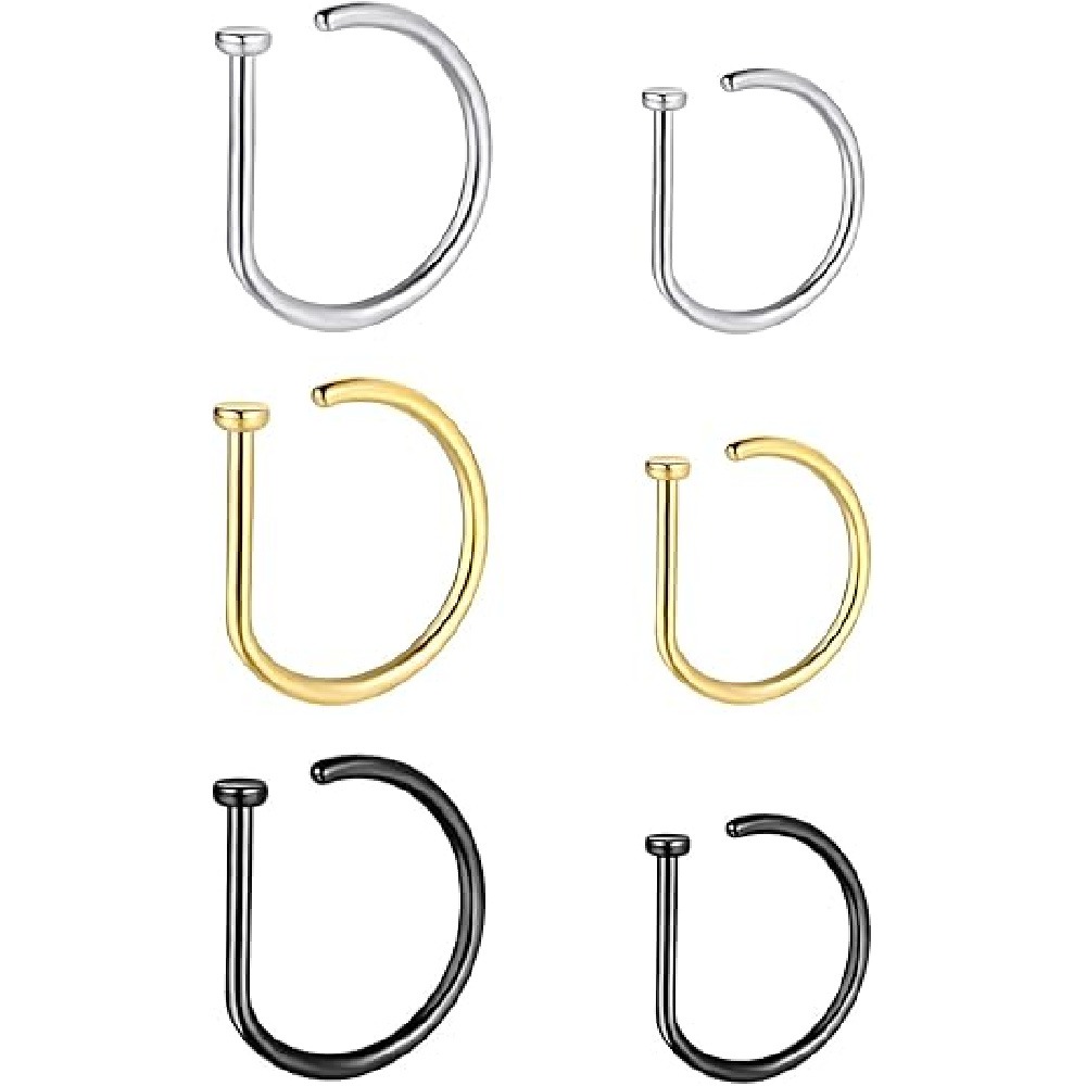 4 Pack Non Piercing D-Shaped N - Body Jewelry Nose Ring 评论和价格