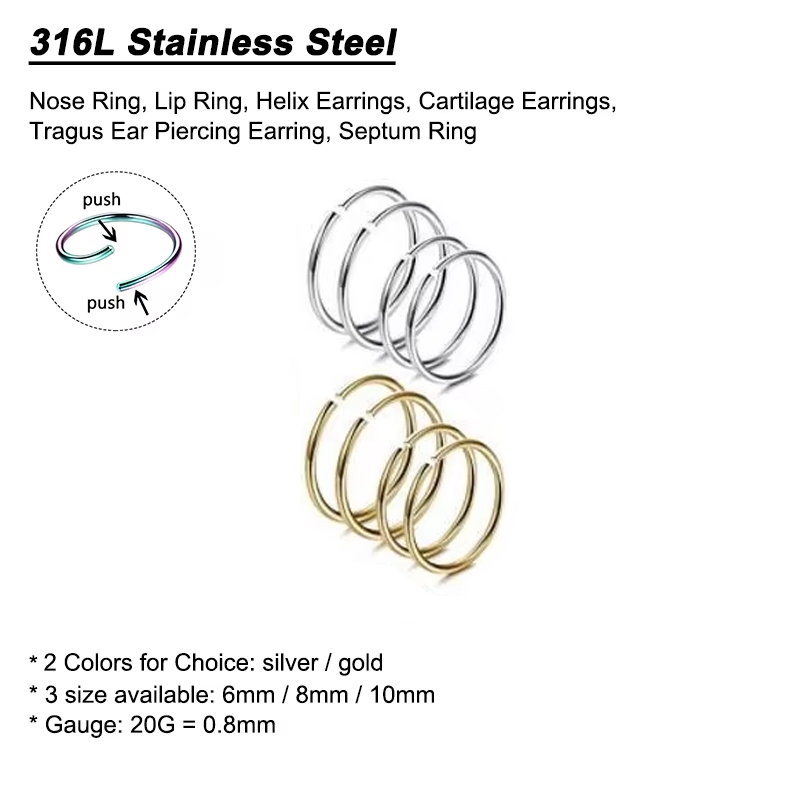 6pcs/lot Hypoallergenic Nose R - Body Jewelry Nose Ring 评论和价格