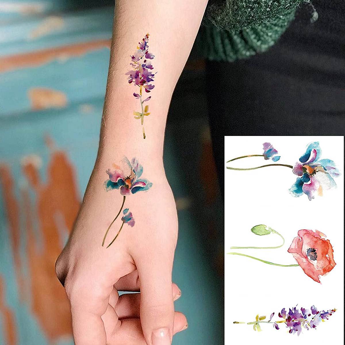COKTAK 12Pieces Watercolor Lav - Body Jewelry Tattoo 评论和价格
